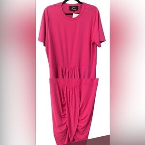 NWT Nina Parker Dress Womens Plus size 1X Pink Short Sleeve Stretch Tulip New